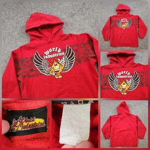 VTG Y2K World Industries Hoodie Youth Large Red Winged‎ Flame Skate Streetwear